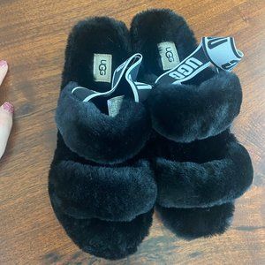 UGG Oh Yeah Black Fluffy Slide NWOT